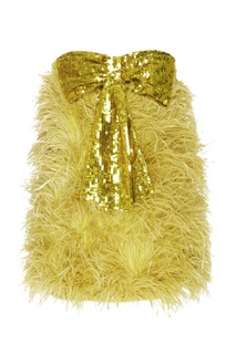 Желтое платье с отделкой из перьев Attico