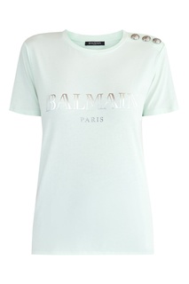 Футболка мятного цвета с логотипом Balmain