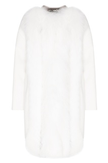 Белое пальто с меховой отделкой Fendi