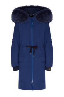 Синее пальто с мехом Fendi