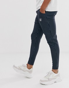 Темно-синие укороченные узкие брюки в тонкую полоску SikSilk - Темно-синий