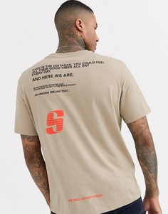 Бежевая свободная футболка Bershka - Бежевый
