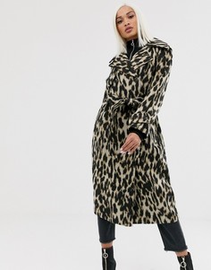 Oversize-пальто с леопардовым принтом и поясом ASOS DESIGN - Мульти