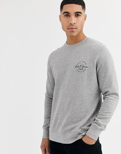 Свитшот с круглым вырезом и логотипом на груди Jack & Jones originals - Серый