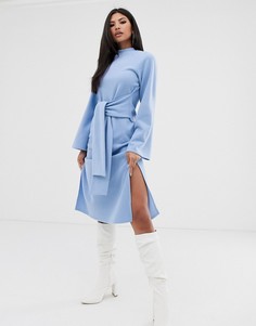 Мягкое платье миди с круглым вырезом и завязкой ASOS DESIGN - Синий
