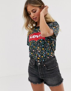 Укороченная футболка с цветочным принтом и логотипом Levis - Черный Levis®