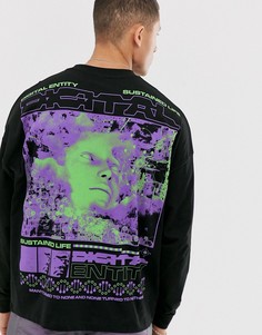 Oversize-футболка с длинным рукавом и принтом ASOS DESIGN - Черный