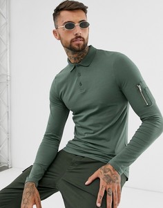 Лонгслив-поло скинни цвета хаки с карманом на рукаве ASOS DESIGN - Зеленый