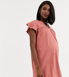 Двустороннее хлопковое меланжевое свободное платье мини ASOS DESIGN Maternity - Розовый