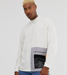 Бежевая oversize-футболка с длинным рукавом и большим сетчатым карманом в стиле милитари ASOS DESIGN Tall - Бежевый