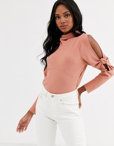 Топ со свободным воротом и узелками на рукавах ASOS DESIGN - Бесцветный