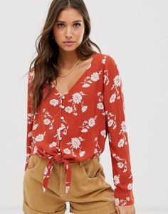 Рубашка на пуговицах с завязкой спереди Hollister - Красный