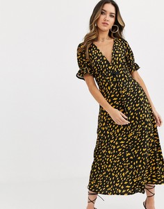 Чайное платье миди на пуговицах с объемными рукавами ASOS DESIGN - Мульти