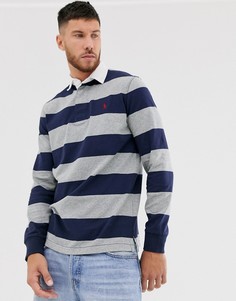 Поло классического кроя в синюю и серую широкую полоску Polo Ralph Lauren - Серый