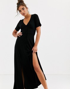 Чайное платье макси на пуговицах с разрезами ASOS DESIGN - Черный