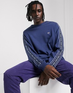 Синий свитшот классического кроя с лентой на рукавах и логотипом Tommy Jeans - Синий