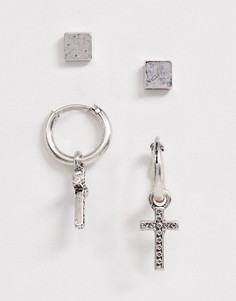 Набор из 2 серебристых серег Icon Brand - Серебряный