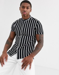 Черная рубашка в полоску с воротником на пуговице Bershka Join Life - Черный