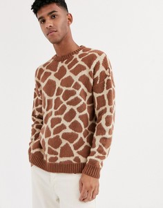 Трикотажный джемпер с круглым вырезом и узором ASOS DESIGN - Коричневый