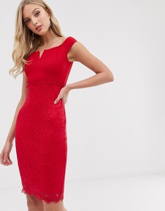 Облегающее платье с широким вырезом и кружевной отделкой AX Paris - Красный
