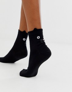 Черные носки до щиколотки с изображением кошачьей мордочки ASOS DESIGN - Черный