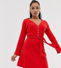 Очень мягкое платье мини в рубчик с открытыми плечами ASOS DESIGN Petite - Красный