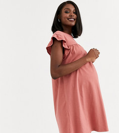 Двустороннее хлопковое меланжевое свободное платье мини ASOS DESIGN Maternity - Розовый