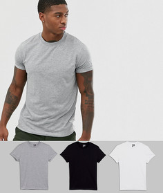 Набор из 3 футболок с круглым вырезом и отворотами на рукавах ASOS DESIGN Скидка