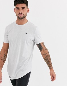 Белая меланжевая футболка с закругленным краем и логотипом Hollister - Белый