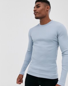 Синий обтягивающий лонгслив в рубчик ASOS DESIGN - Синий