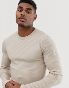 Бежевый обтягивающий лонгслив в рубчик ASOS DESIGN - Бежевый