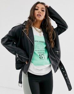 Черная байкерская куртка бойфренда из искусственной кожи Missguided - Черный