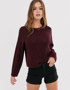Бордовый джемпер с круглым вырезом и отделкой в рубчик New Look - Красный
