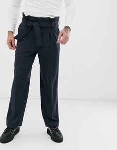 Темно-синие строгие брюки широкого кроя со складками ASOS DESIGN - Темно-синий