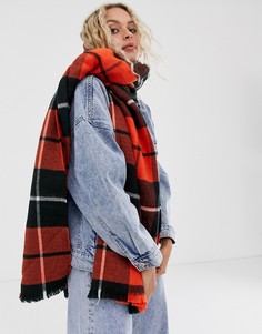 Длинный шарф в клетку оранжевого цвета с необработанными краями ASOS DESIGN - Оранжевый