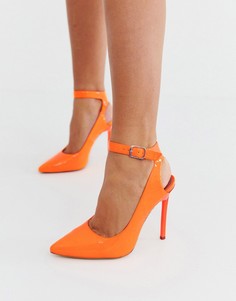 Неоново-оранжевые туфли на каблуке-шпильке с острым носом London Rebel - Мульти