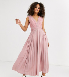 Розовое приталенное платье миди с кружевным лифом и плиссированной юбкой Little Mistress Tall - Розовый