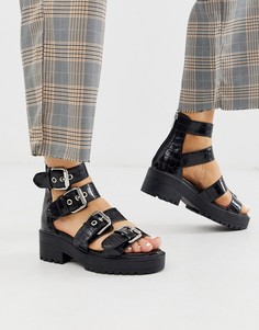 Черные сандалии с отделкой под кожу крокодила ASOS DESIGN Fixation - Черный