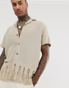 Светло-бежевая свободная рубашка с отложным воротником и вышивкой ASOS DESIGN - Бежевый