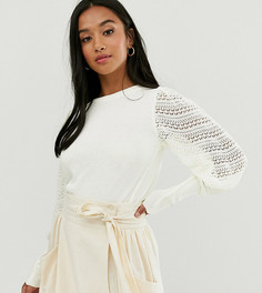 Джемпер с ажурными рукавами ASOS DESIGN Petite - Белый