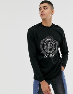 Свободная футболка с длинным рукавом и принтом ASOS DESIGN - Черный