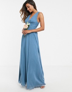 Платье макси со сборками на лифе, драпировкой и запахом на поясе ASOS DESIGN Bridesmaid - Синий