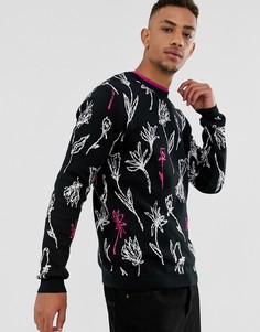Черный вязаный джемпер с цветочным рисунком ASOS DESIGN - Черный