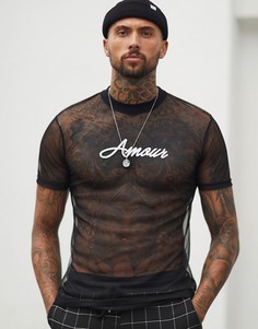 Футболка из мелкой сетки с принтом ASOS DESIGN - Черный