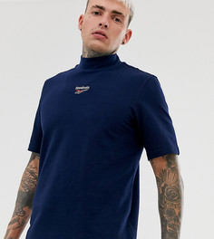 Темно-синяя футболка с высоким воротом и логотипом по центру Reebok - Черный
