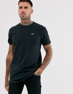 Черная футболка с логотипом и асимметричным краем Hollister - Черный
