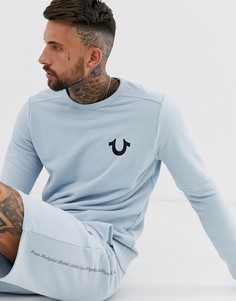 Голубой свитшот с круглым вырезом и логотипом True Religion - Синий