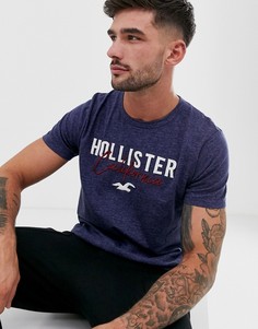 Синяя меланжевая облегающая футболка с логотипом-аппликацией Hollister core tech - Синий