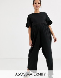 Свободный комбинезон с оборками на рукавах ASOS DESIGN Maternity - Черный