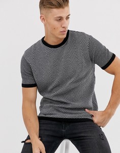 Черно-белая трикотажная футболка River Island - Черный